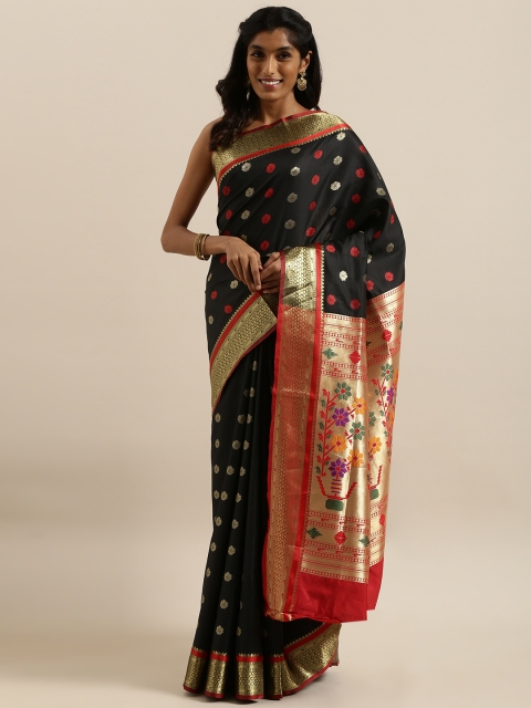 

Satrani Black & Beige Poly Silk Woven Design Banarasi Saree