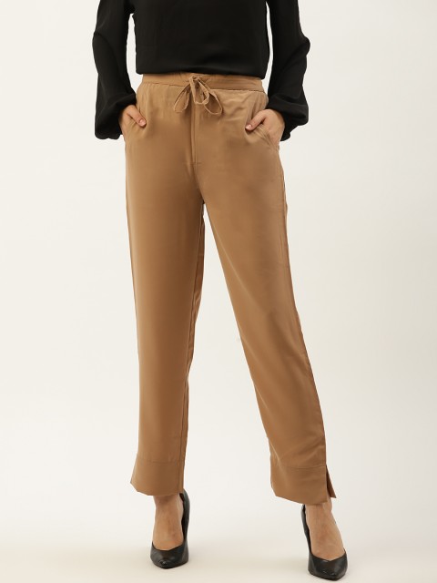 

Cottinfab Women Beige Relaxed Tapered Fit Solid Regular Trousers