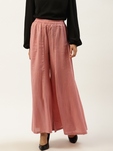 

Cottinfab Women Dusty Pink Solid Flared Palazzos