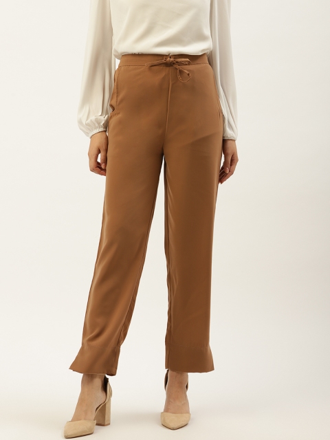 

Cottinfab Women Brown Relaxed Tapered Fit Solid Regular Trousers