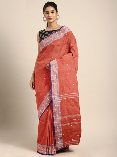 

Pavechas Orange Pure Cotton Solid Taant Saree