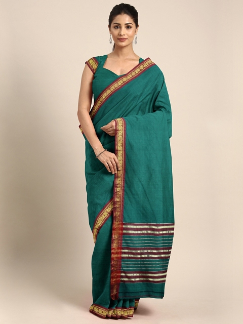 

Pavechas Teal Green Pure Cotton Solid Venkatgiri Saree