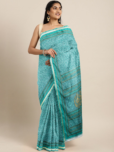 

Pavechas Sea Green Poly Crepe Printed Mysore Silk Saree