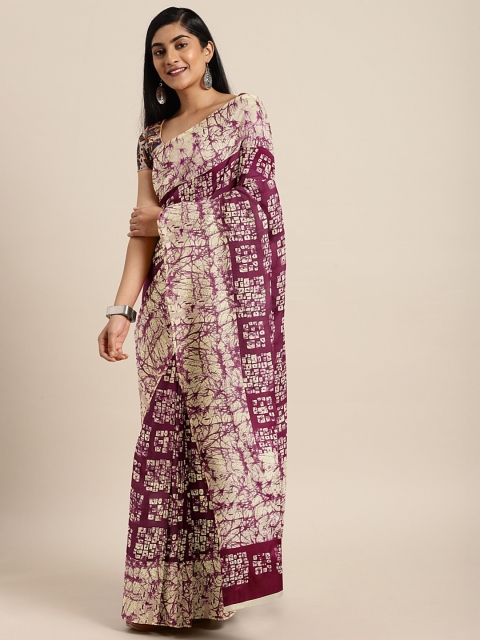 

Pavechas Magenta & Beige Polycotton Printed Mangalagiri Saree