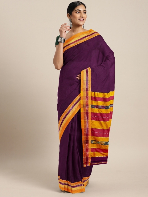 

Pavechas Magenta & Mustard Yellow Silk Cotton Solid Venkatgiri Saree