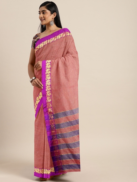 

Pavechas Pink & Navy Blue Pure Cotton Solid Venkatgiri Saree