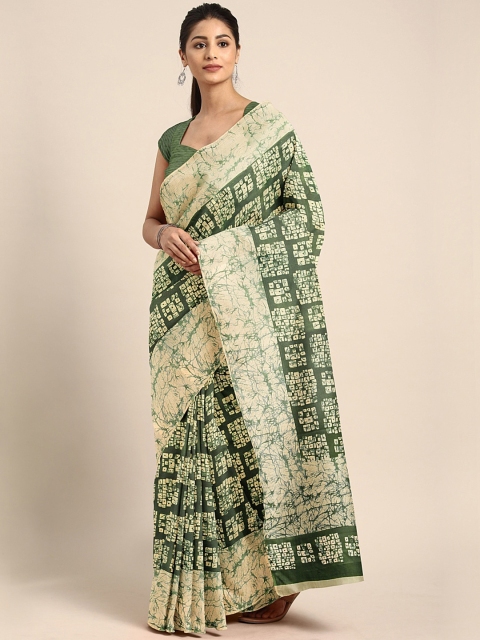 

Pavechas Green & Beige Polycotton Printed Mangalagiri Saree
