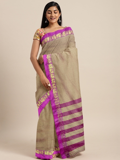

Pavechas Beige & Pink Pure Cotton Solid Venkatgiri Saree