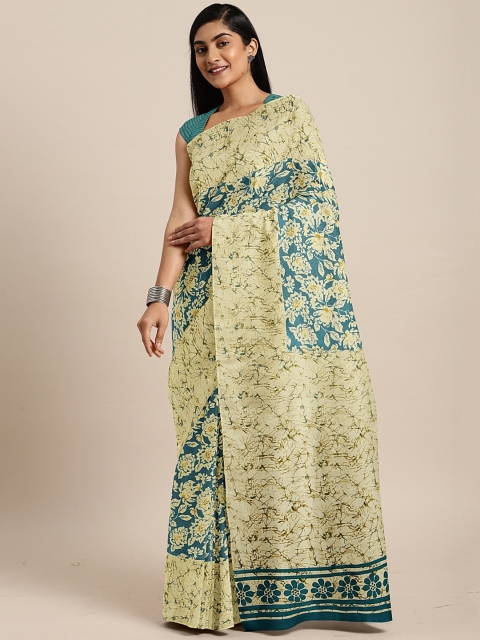 

Pavechas Green & Beige Polycotton Printed Mangalagiri Saree