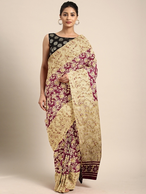 

Pavechas Magenta & Beige Polycotton Printed Mangalagiri Saree