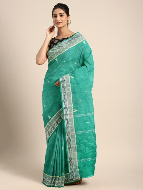 

Pavechas Green & White Pure Cotton Woven Design Taant Saree