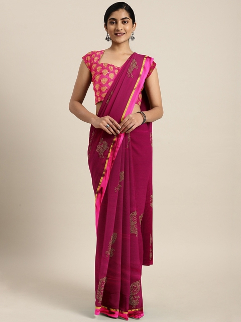 

Pavechas Pink Poly Georgette Embellished Uppada Saree