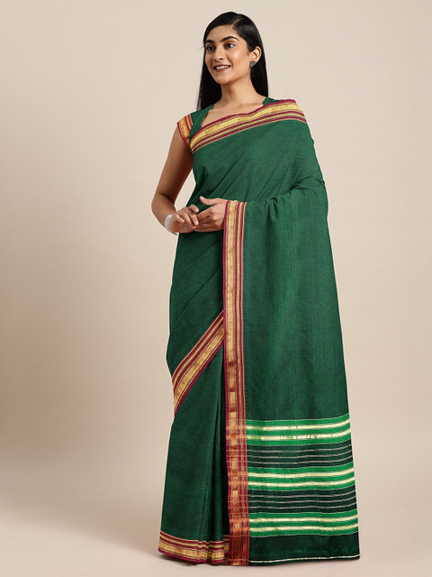 

Pavechas Olive Green Pure Cotton Solid Venkatgiri Saree