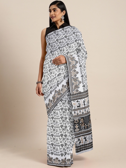 

Pavechas White & Black Polycotton Printed Saree