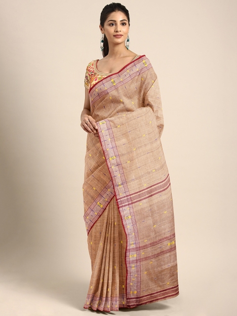 

Pavechas Beige & Purple Pure Cotton Woven Design Taant Saree