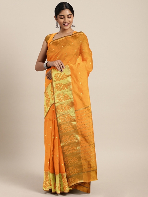 

Pavechas Rust Orange Polyester Solid Banarasi Saree