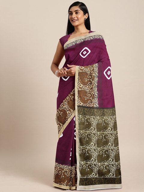 

Pavechas Magenta & Green Polycotton Printed Mangalagiri Saree