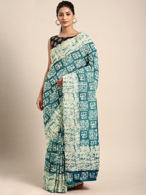 

Pavechas Blue & Beige Polycotton Printed Mangalagiri Saree
