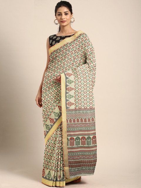 

Pavechas Beige & Rust Polycotton Printed Venkatgiri Saree