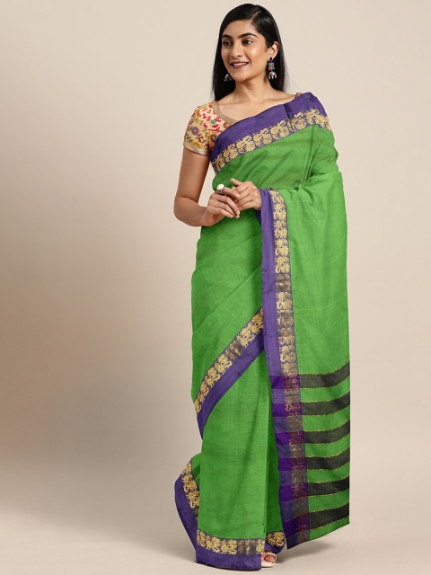 

Pavechas Green & Blue Pure Cotton Solid Venkatgiri Saree