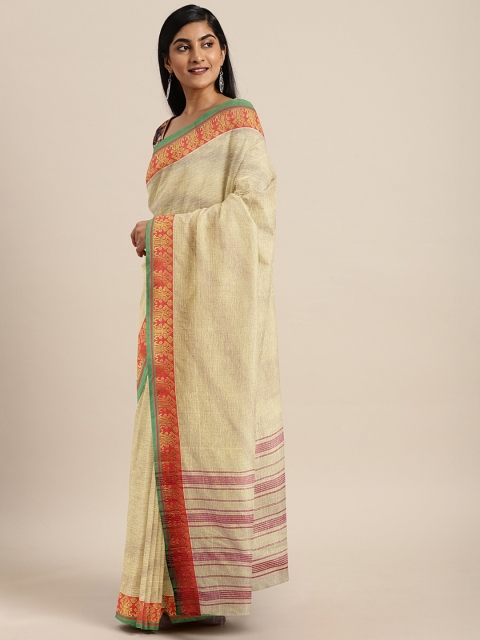 

Pavechas Cream-Coloured Pure Cotton Solid Venkatgiri Saree