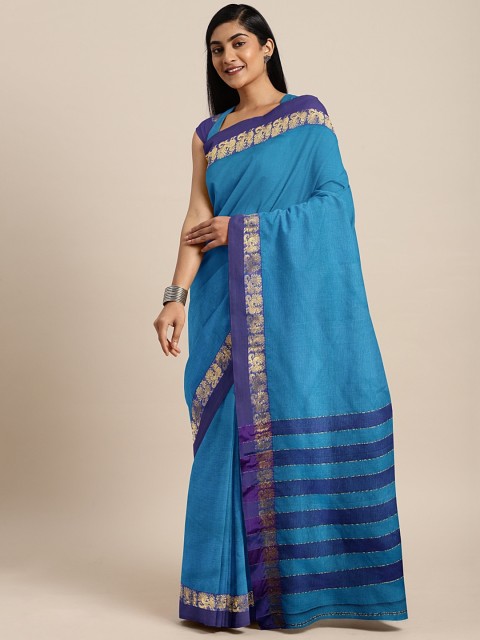 

Pavechas Blue Pure Cotton Solid Venkatgiri Saree