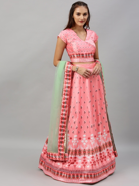 

flaher Pink Semi-Stitched Lehenga & Blouse with Dupatta