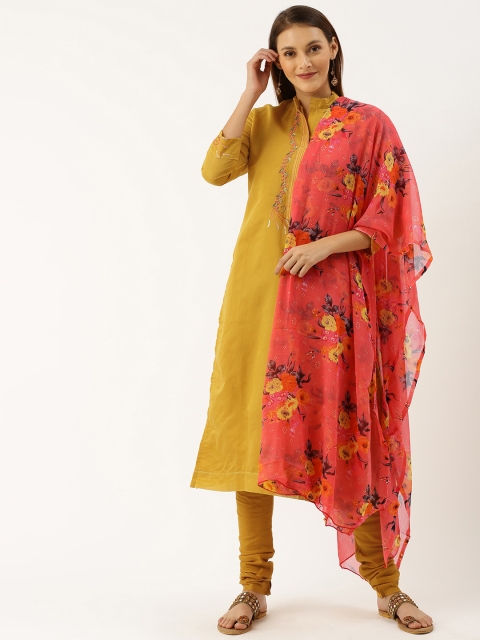 

Rajnandini Mustard Yellow Silk Blend Semi-Stitched Dress Material