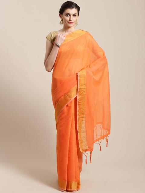 

Nanda Silk Mills Orange & Golden Solid Saree