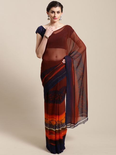 

Nanda Silk Mills Brown & Orange Pure Georgette Digital Print Saree