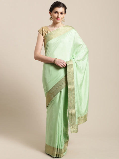 

Nanda Silk Mills Green & Golden Solid Saree