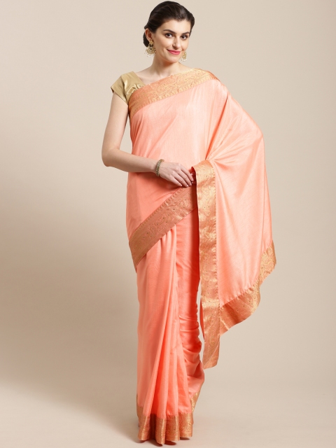 

Nanda Silk Mills Peach-Coloured & Golden Solid Saree