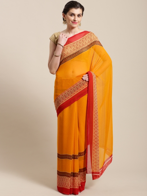 

Nanda Silk Mills Orange & Red Pure Georgette Printed Saree