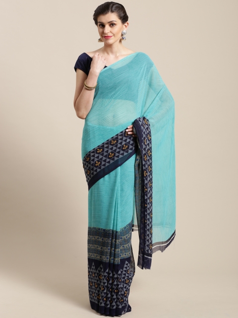 

Nanda Silk Mills Teal Green & Navy Blue Pure Georgette Digital Print Saree