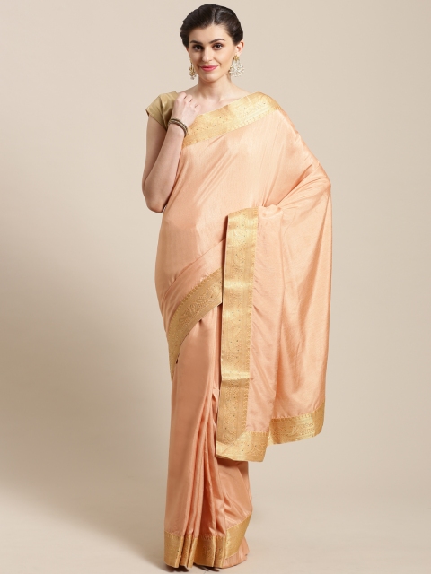 

Nanda Silk Mills Peach-Coloured Solid Saree
