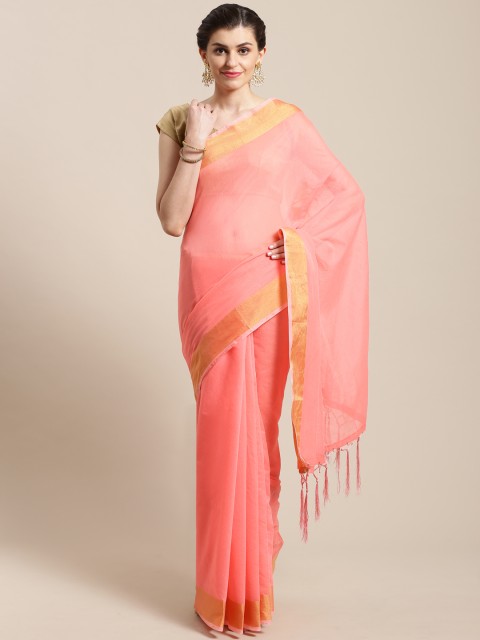 

Nanda Silk Mills Peach-Coloured Solid Saree