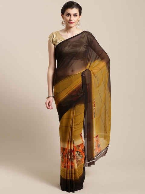 

Nanda Silk Mills Coffee Brown & Olive Brown Digital Colourblocked Saree