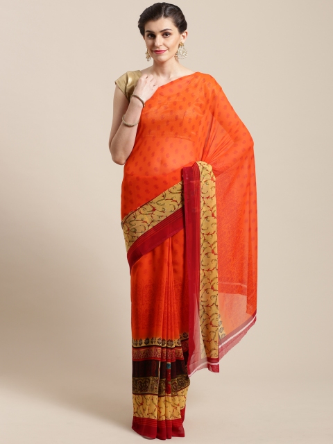 

Nanda Silk Mills Orange & Brown Pure Georgette Digital Print Saree