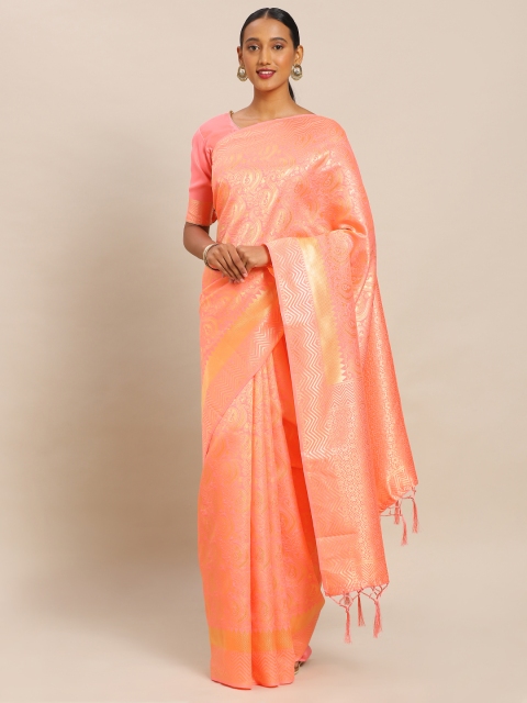 

Mitera Peach-Coloured & Golden Art Silk Woven Design Banarasi Saree