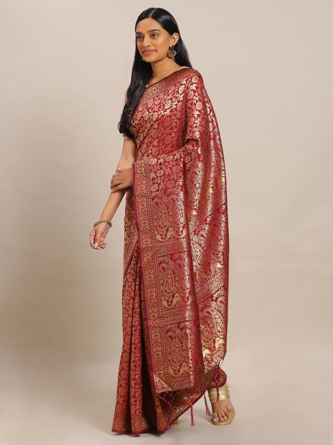 

Mitera Maroon & Gold-Toned Art Silk Woven Design Banarasi Saree