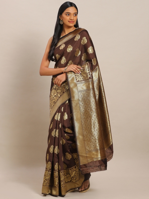

Mitera Coffee Brown & Gold-Toned Art Silk Woven Design Banarasi Saree