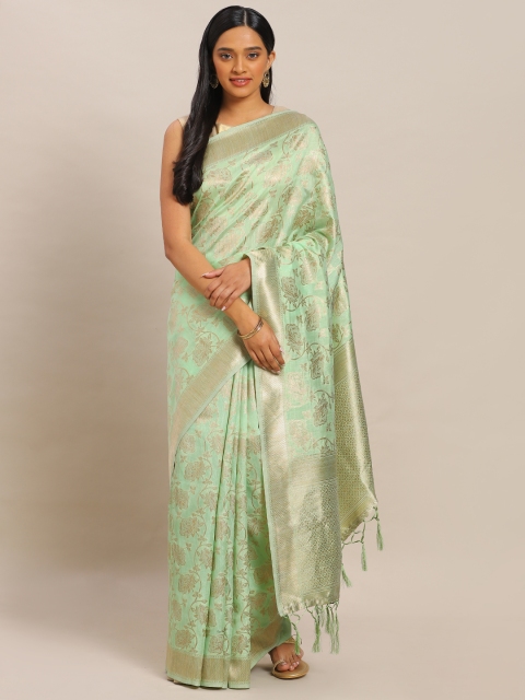 

Mitera Sea Green & Gold-Coloured Art Silk Woven Design Banarasi Saree