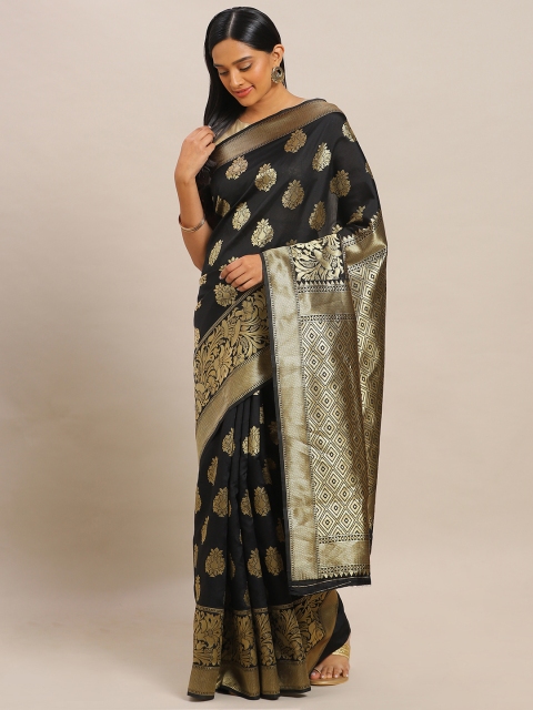 

Mitera Black & Gold-Toned Art Silk Woven Design Banarasi Saree