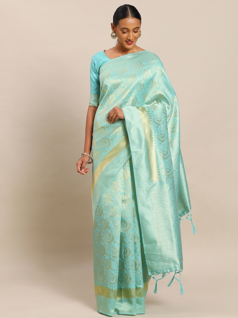 

Mitera Turquoise Blue & Gold-Toned Art Silk Woven Design Banarasi Saree