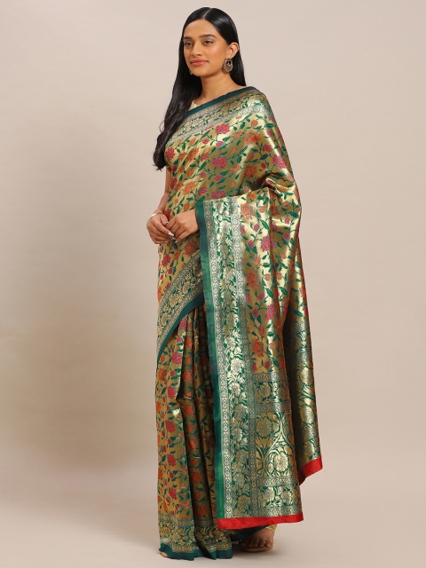

Mitera Teal Green & Gold-Toned Art Silk Woven Design Banarasi Saree