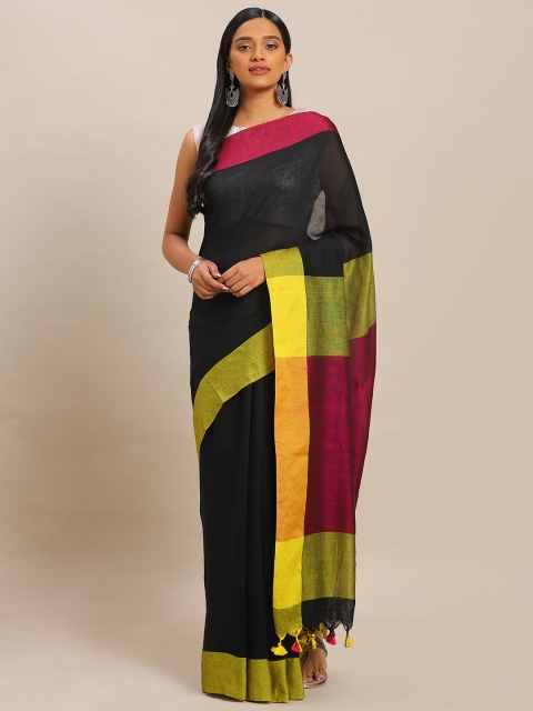 

Mitera Black Pure Cotton Solid Bengal Handloom Soft Khadi Saree