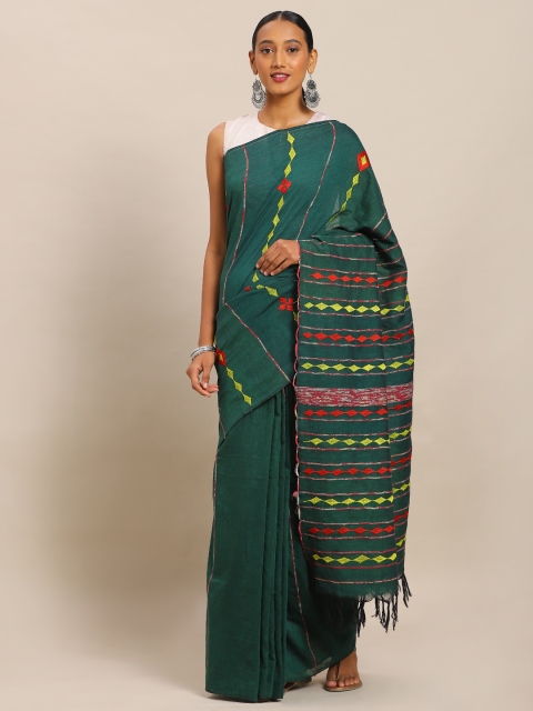 

Mitera Green & Yellow Pure Cotton Hand Woven Design Kantha Khadi Khesh Saree