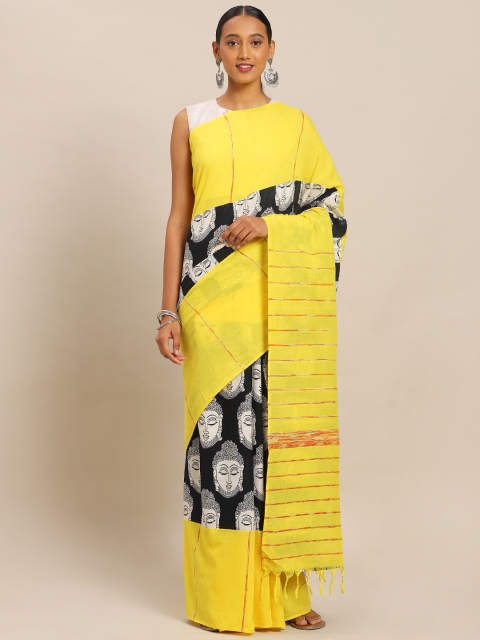 

Mitera Yellow & Black Pure Cotton Printed Khadi Saree