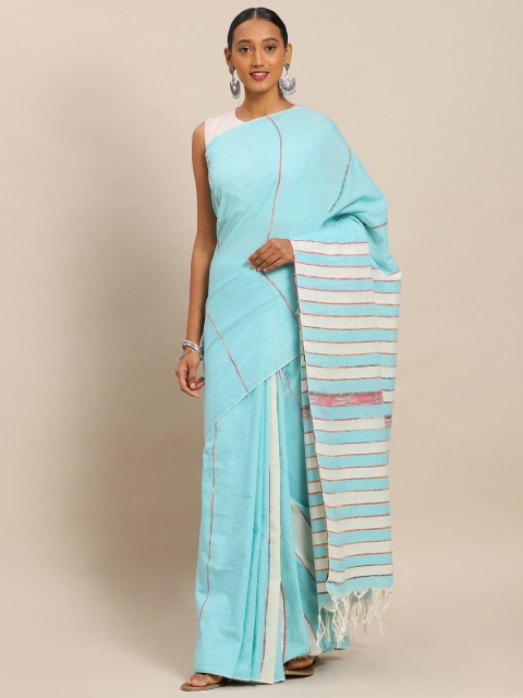 

Mitera Blue & Cream-Coloured Pure Cotton Woven Design Khadi Saree