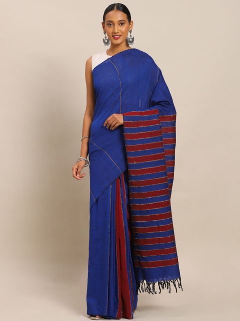 

Mitera Blue & Maroon Pure Cotton Striped Pure Handloom Soft Khadi Saree